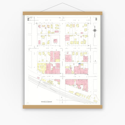 Old map wall art mockup — magnetic wood frame on white wall — Sanborn Fire Insurance Map from West Liberty, Muscatine County, Iowa (1941), Sheet #0002