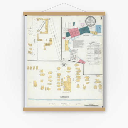 Old map wall art mockup — magnetic wood frame on white wall — Sanborn Fire Insurance Map from Harbor Springs, Emmet County, Michigan (1906), Sheet #0001