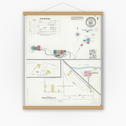 Old map wall art mockup — magnetic wood frame on white wall — Sanborn Fire Insurance Map from Tower, Saint Louis County, Minnesota (1904), Sheet #0001