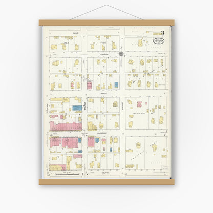 Old map wall art mockup — magnetic wood frame on white wall — Sanborn Fire Insurance Map from Astoria, Fulton County, Illinois (1913), Sheet #0003