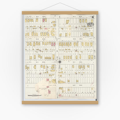 Old map wall art mockup — magnetic wood frame on white wall — Sanborn Fire Insurance Map from Gas City, Grant County, Indiana (1932), Sheet #0006