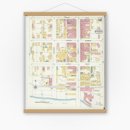Old map wall art mockup — magnetic wood frame on white wall — Sanborn Fire Insurance Map from Mount Vernon, Knox County, Ohio (1903), Sheet #0012