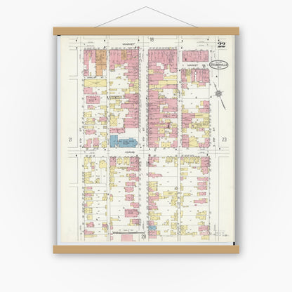 Old map wall art mockup — magnetic wood frame on white wall — Sanborn Fire Insurance Map from Steubenville, Jefferson County, Ohio (1913), Sheet #0022