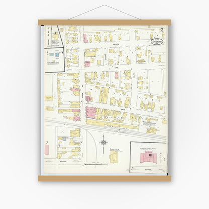 Old map wall art mockup — magnetic wood frame on white wall — Sanborn Fire Insurance Map from Bradford, Darke and Miami Counties, Ohio (1910), Sheet #0002