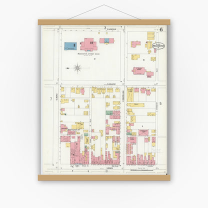 Old map wall art mockup — magnetic wood frame on white wall — Sanborn Fire Insurance Map from Washington, Washington County, Pennsylvania (1900), Sheet #0006