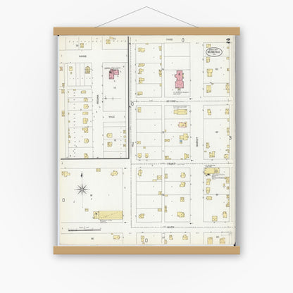 Old map wall art mockup — magnetic wood frame on white wall — Sanborn Fire Insurance Map from Momence, Kankakee County, Illinois (1907), Sheet #0002
