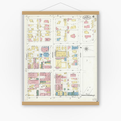 Old map wall art mockup — magnetic wood frame on white wall — Sanborn Fire Insurance Map from Logansport, Cass County, Indiana (1906), Sheet #0006