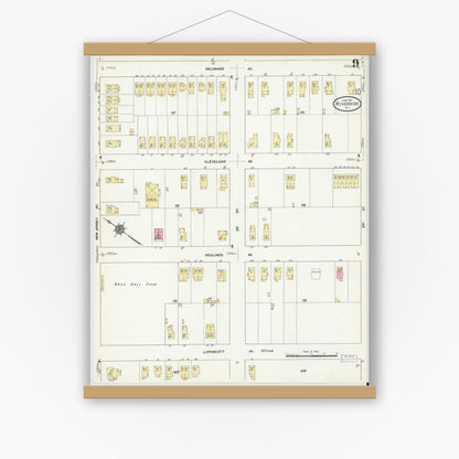 Old map wall art mockup — magnetic wood frame on white wall — Sanborn Fire Insurance Map from Riverside, Burlington County, New Jersey (1911), Sheet #0009