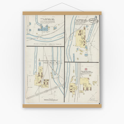 Old map wall art mockup — magnetic wood frame on white wall — Sanborn Fire Insurance Map from Coatesville, Chester County, Pennsylvania (1886), Sheet #0004