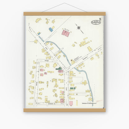 Old map wall art mockup — magnetic wood frame on white wall — Sanborn Fire Insurance Map from Schoharie, Schoharie County, New York (1909), Sheet #0002