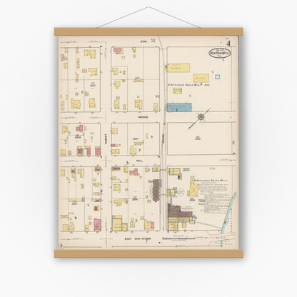 Old map wall art mockup — magnetic wood frame on white wall — Sanborn Fire Insurance Map from New Braunfels, Comal County, Texas (1922), Sheet #0004