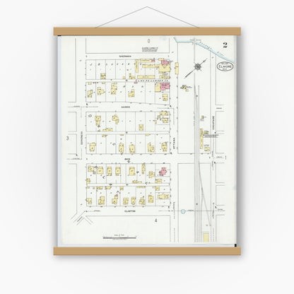 Old map wall art mockup — magnetic wood frame on white wall — Sanborn Fire Insurance Map from Elmore, Ottawa County, Ohio (1920), Sheet #0002