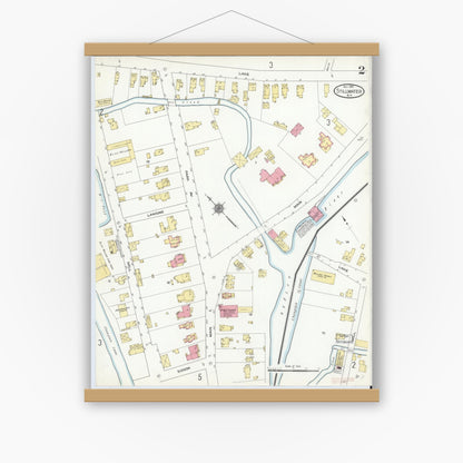 Old map wall art mockup — magnetic wood frame on white wall — Sanborn Fire Insurance Map from Stillwater, Saratoga County, New York (1910), Sheet #0002