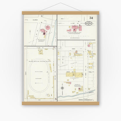Old map wall art mockup — magnetic wood frame on white wall — Sanborn Fire Insurance Map from Manitowoc, Manitowoc County, Wisconsin (1912), Sheet #0034