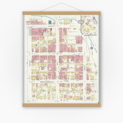Old map wall art mockup — magnetic wood frame on white wall — Sanborn Fire Insurance Map from Aurora, Dearborn County, Indiana (1917), Sheet #0003