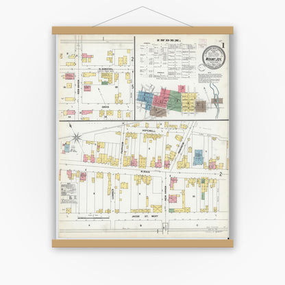 Old map wall art mockup — magnetic wood frame on white wall — Sanborn Fire Insurance Map from Mount Joy, Lancaster County, Pennsylvania (1902), Sheet #0001