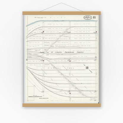 Old map wall art mockup — magnetic wood frame on white wall — Sanborn Fire Insurance Map from Somerville, Burleson County, Texas (1910), Sheet #0011