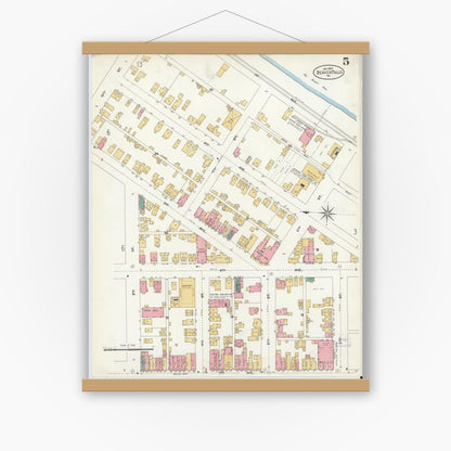 Old map wall art mockup — magnetic wood frame on white wall — Sanborn Fire Insurance Map from Beaver Falls, Beaver County, Pennsylvania (1907), Sheet #0005