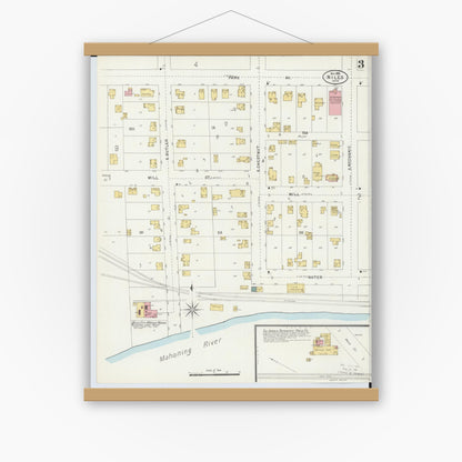 Old map wall art mockup — magnetic wood frame on white wall — Sanborn Fire Insurance Map from Niles, Trumbull County, Ohio (1898), Sheet #0003
