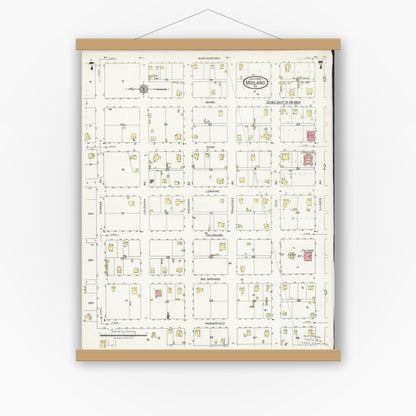 Old map wall art mockup — magnetic wood frame on white wall — Sanborn Fire Insurance Map from Midland, Midland County, Texas (1925), Sheet #0007