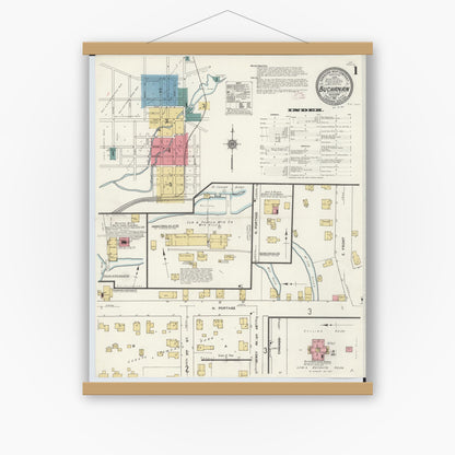 Old map wall art mockup — magnetic wood frame on white wall — Sanborn Fire Insurance Map from Buchanan, Berrien County, Michigan (1911) - Complete Map Set