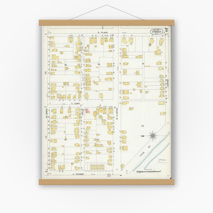 Old map wall art mockup — magnetic wood frame on white wall — Sanborn Fire Insurance Map from Ithaca, Tompkins County, New York (1904) - Complete Map Set