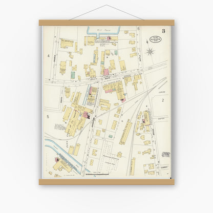 Old map wall art mockup — magnetic wood frame on white wall — Sanborn Fire Insurance Map from Hudson, Middlesex County, Massachusetts (1897), Sheet #0003