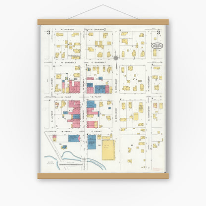 Old map wall art mockup — magnetic wood frame on white wall — Sanborn Fire Insurance Map from Orion, Oakland County, Michigan (1926), Sheet #0003