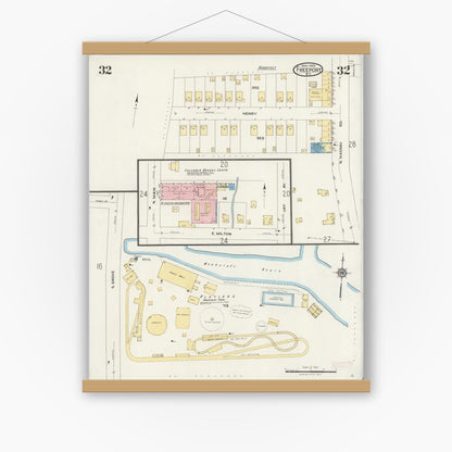 Old map wall art mockup — magnetic wood frame on white wall — Sanborn Fire Insurance Map from Freeport, Nassau County, New York (1925), Sheet #0032