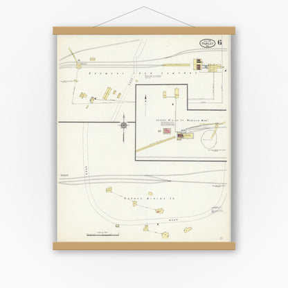 Old map wall art mockup — magnetic wood frame on white wall — Sanborn Fire Insurance Map from Hurley, Iron County, Wisconsin (1913), Sheet #0006