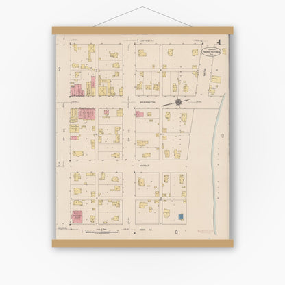 Old map wall art mockup — magnetic wood frame on white wall — Sanborn Fire Insurance Map from Prophetstown, Whiteside County, Illinois (1922), Sheet #0004