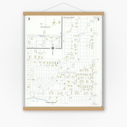 Old map wall art mockup — magnetic wood frame on white wall — Sanborn Fire Insurance Map from Union City, Branch And Calhoun Counties, Michigan (1940), Sheet #0003