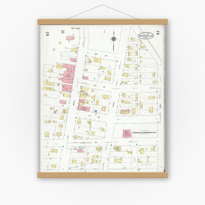 Old map wall art mockup — magnetic wood frame on white wall — Sanborn Fire Insurance Map from Minnesota Lake, Faribault County, Minnesota (1927), Sheet #0002