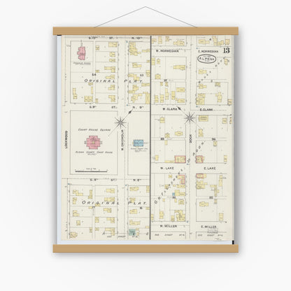 Old map wall art mockup — magnetic wood frame on white wall — Sanborn Fire Insurance Map from Alpena, Alpena County, Michigan (1890), Sheet #0013