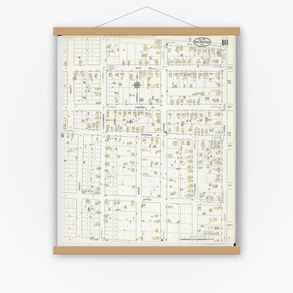 Old map wall art mockup — magnetic wood frame on white wall — Sanborn Fire Insurance Map from Big Rapids, Mecosta County, Michigan (1914), Sheet #0018