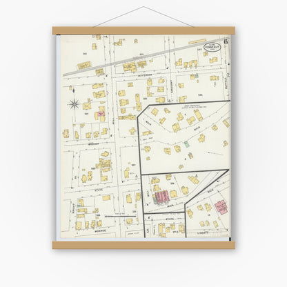 Old map wall art mockup — magnetic wood frame on white wall — Sanborn Fire Insurance Map from Conneaut, Ashtabula County, Ohio (1898), Sheet #0006