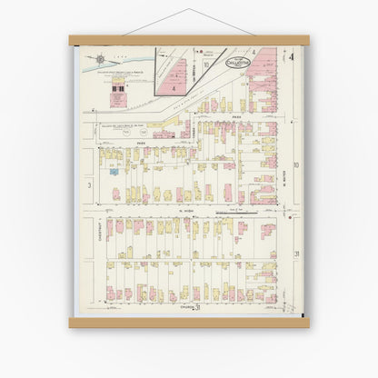 Old map wall art mockup — magnetic wood frame on white wall — Sanborn Fire Insurance Map from Chillicothe, Ross County, Ohio (1914), Sheet #0004