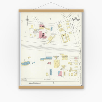 Old map wall art mockup — magnetic wood frame on white wall — Sanborn Fire Insurance Map from Wayne, Delaware County, Pennsylvania (1914), Sheet #0004