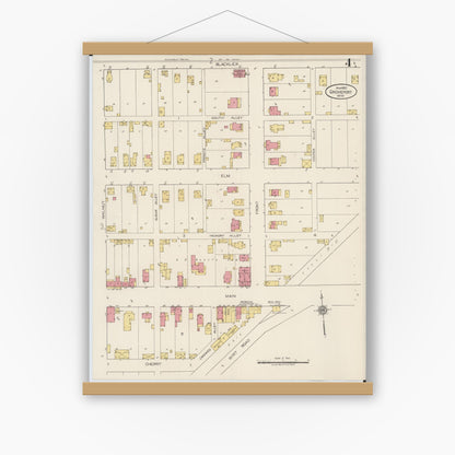 Old map wall art mockup — magnetic wood frame on white wall — Sanborn Fire Insurance Map from Groveport, Franklin County, Ohio (1922), Sheet #0004
