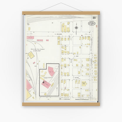 Old map wall art mockup — magnetic wood frame on white wall — Sanborn Fire Insurance Map from Alliance, Stark County, Ohio (1911), Sheet #0018