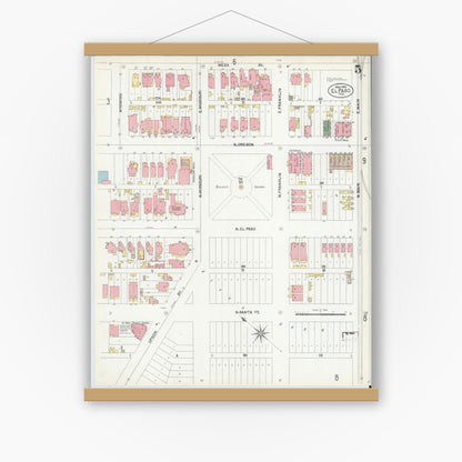 Old map wall art mockup — magnetic wood frame on white wall — Sanborn Fire Insurance Map from El Paso, El Paso County, Texas (1902), Sheet #0005