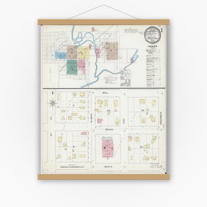 Old map wall art mockup — magnetic wood frame on white wall — Sanborn Fire Insurance Map from Austin, Mower County, Minnesota (1892) - Complete Map Set