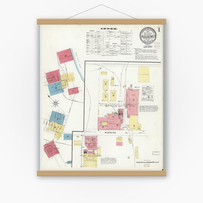 Old map wall art mockup — magnetic wood frame on white wall — Sanborn Fire Insurance Map from Roosevelt, Middlesex County, New Jersey (1908) - Complete Map Set
