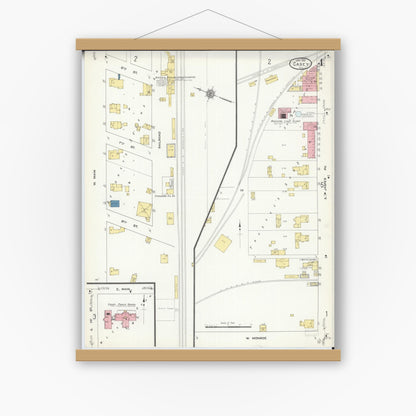 Old map wall art mockup — magnetic wood frame on white wall — Sanborn Fire Insurance Map from Casey, Clark County, Illinois (1912), Sheet #0004