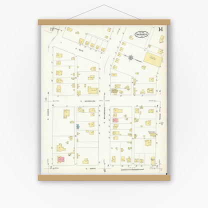 Old map wall art mockup — magnetic wood frame on white wall — Sanborn Fire Insurance Map from San Angelo, Tom Green County, Texas (1913), Sheet #0014