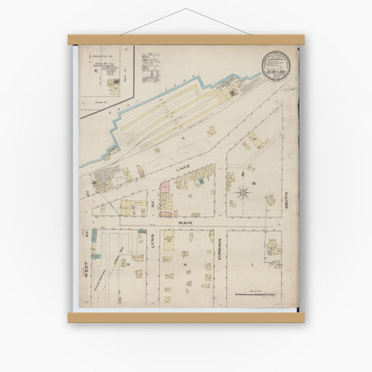 Old map wall art mockup — magnetic wood frame on white wall — Sanborn Fire Insurance Map from Bear Lake, Manistee County, Michigan (1885), Sheet #0001
