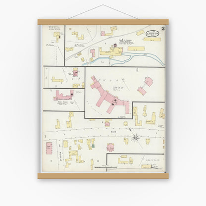 Old map wall art mockup — magnetic wood frame on white wall — Sanborn Fire Insurance Map from Groton, Middlesex County, Massachusetts (1896), Sheet #0002