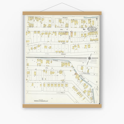 Old map wall art mockup — magnetic wood frame on white wall — Sanborn Fire Insurance Map from Turtle Creek Valley, Allegheny County, Pennsylvania (1911), Sheet #0007