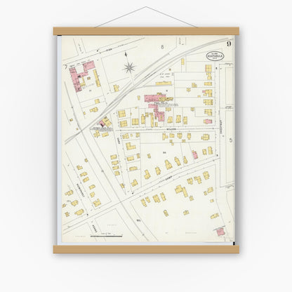 Old map wall art mockup — magnetic wood frame on white wall — Sanborn Fire Insurance Map from Ashtabula, Ashtabula County, Ohio (1898), Sheet #0009