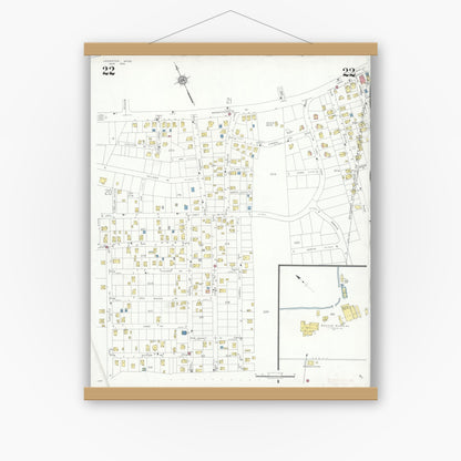 Old map wall art mockup — magnetic wood frame on white wall — Sanborn Fire Insurance Map from Lexington, Middlesex County, Massachusetts (1935), Sheet #0022